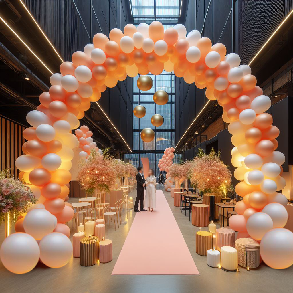 Ein imposanter Ballonbogen schmückt das Betriebsfest und die Firmenveranstaltung, angeboten vom Ballon-Deko-Service.