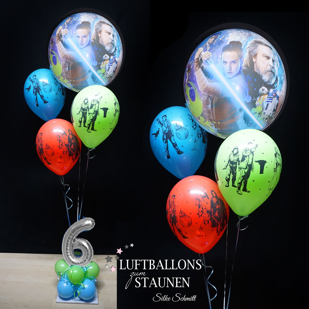 Helium-Ballongeschenk mit Starwars-Ballons und Zahlenballon - für echte Fans