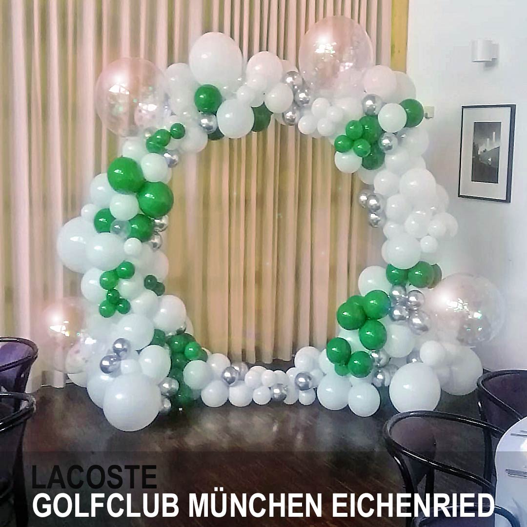 Exklusiver Ballonkreis und Ballonbogen für das Mitarbeiterfest im Lacoste Golfclub München