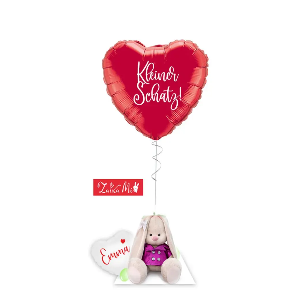 Charmantes Ballon-Arrangement mit dem Original Zaika Mi Kuschelhase, ideal als Geschenk zur Geburt oder Babyparty.