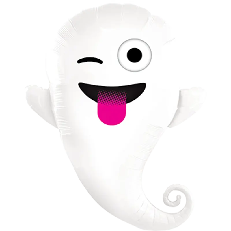 Witziges Emoticon-Gespenst - Ghost XXL – Lustiger Folienballon in Form eines fröhlichen Gespensts, ideal für Halloween-Feiern und gruselige Partys, um eine schaurig-lustige Atmosphäre zu schaffen.