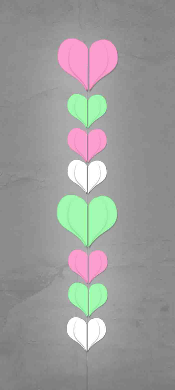 Motiv-Schnur Herzen rosa - grün - weiß
