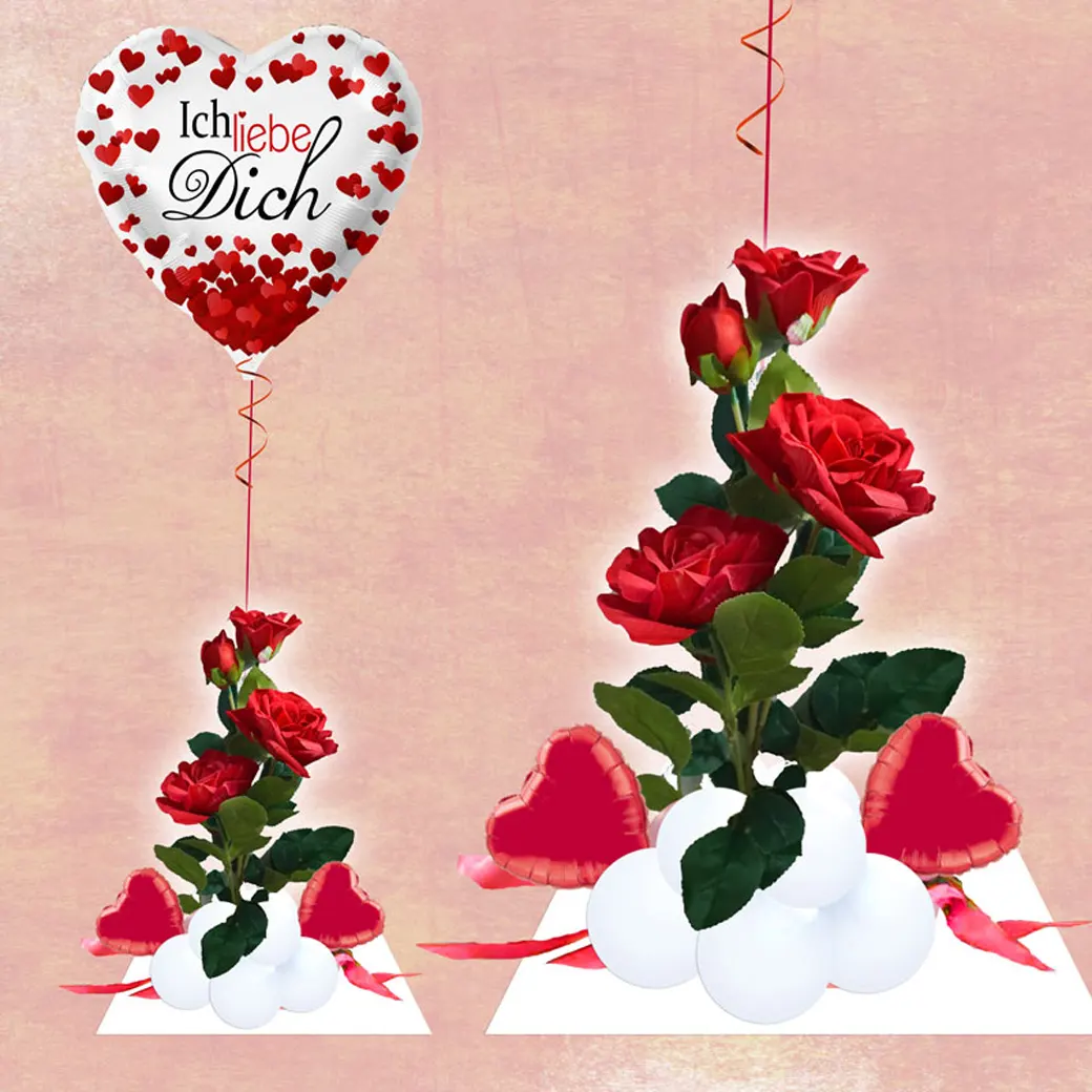 Elegantes Ballon-Arrangement mit roten Rosen – liebevolles Geschenk zum Muttertag oder Valentinstag.