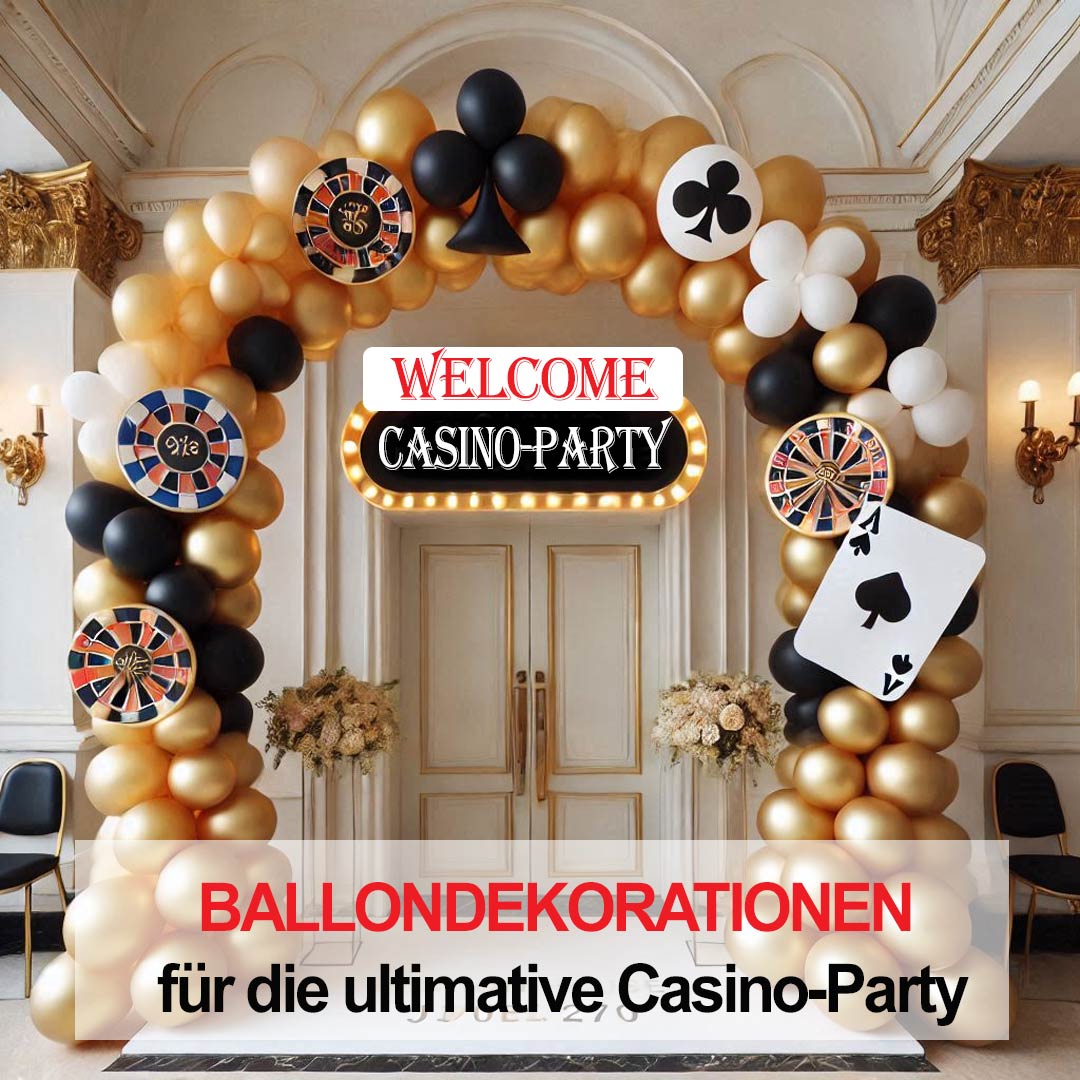 Ballondekorationen für die ultimative Casino-Party im Eingangsbereich