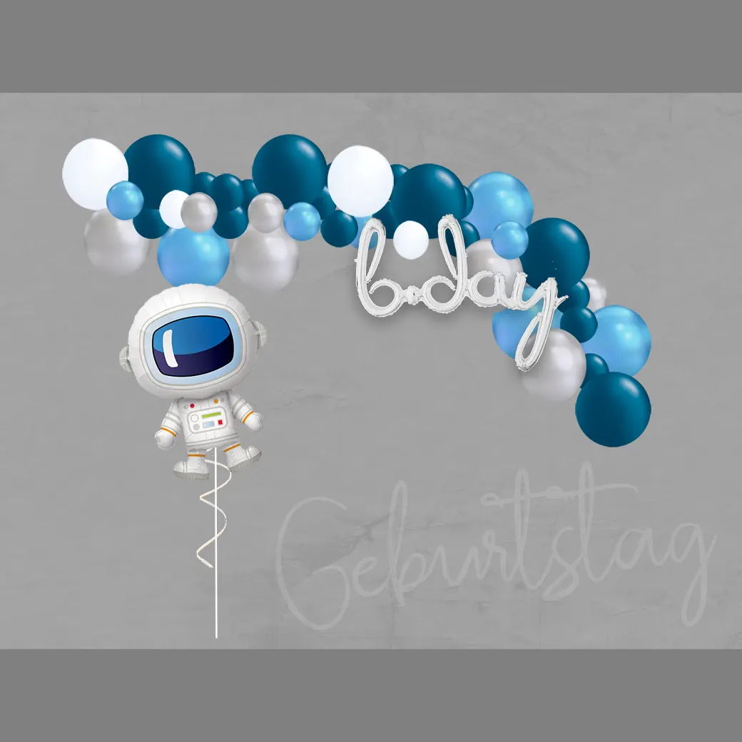 Ballon-Girlanden-Set zum Geburtstag mit Astronauten-Motto – ein galaktisches Dekoset für Weltraumfans und zukünftige Entdecker.