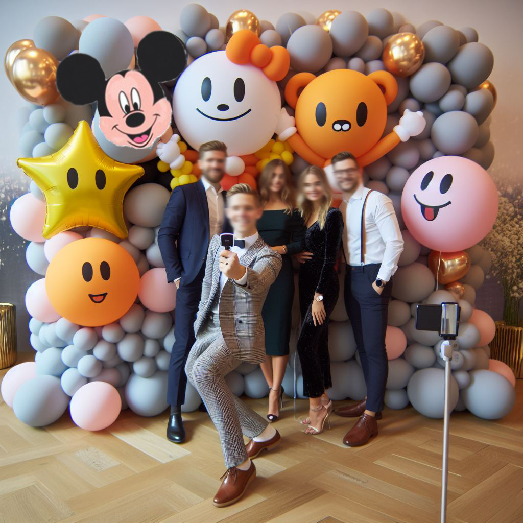Lustige Ballonwand als Fotohintergrund für das Betriebsfest