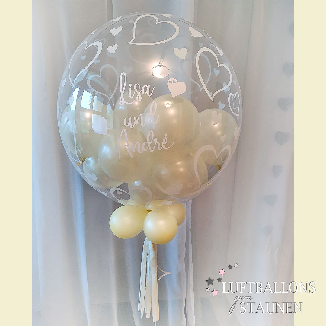 Bubble Geschenk-Luftballon mit Namen des Brautpaars