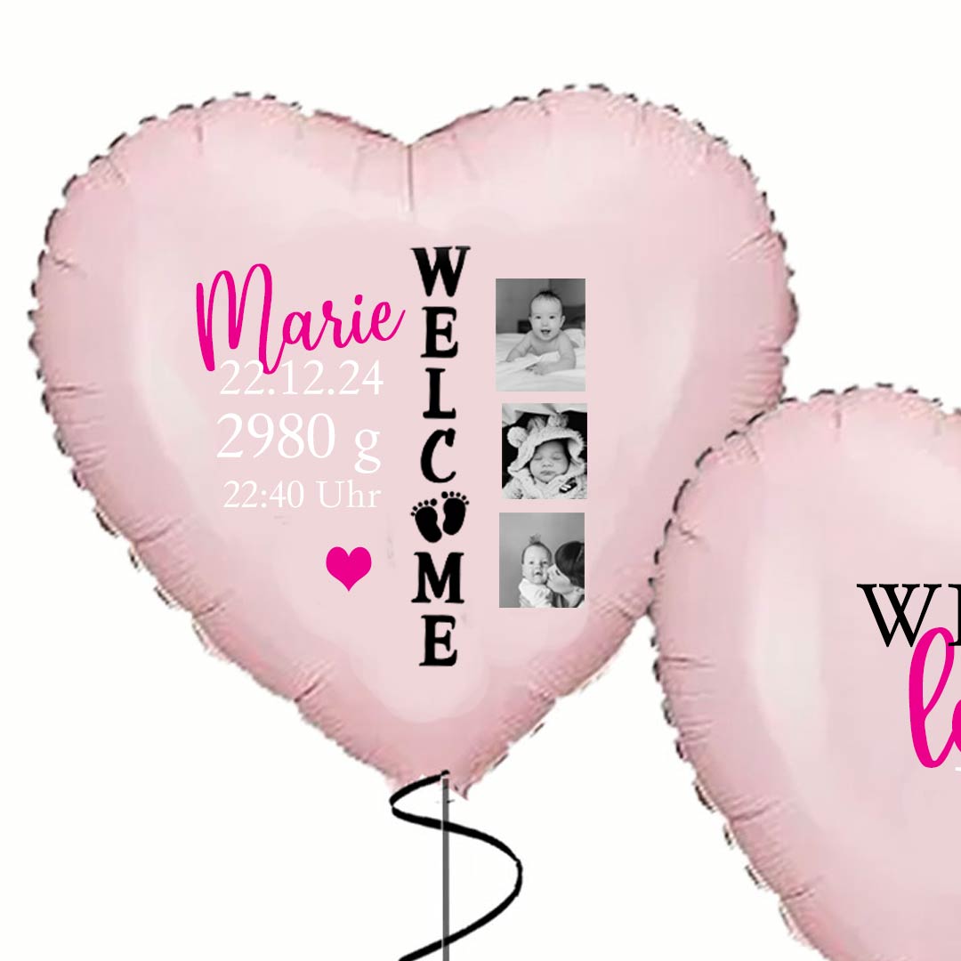 Personalisiertes Ballon-Design zur Geburt mit Foto-Collage, Geburtsdaten und Wunschtext, heliumgeeignet, ca. 43 cm groß, perfekte Dekoration oder Geschenk zur Geburt.