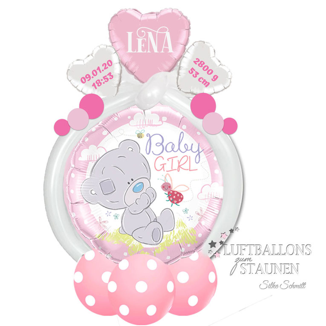  Baby GIRL / BOY - Folienballon zur Geburt: Tiny Teddy mit Namen & Geburtsdaten