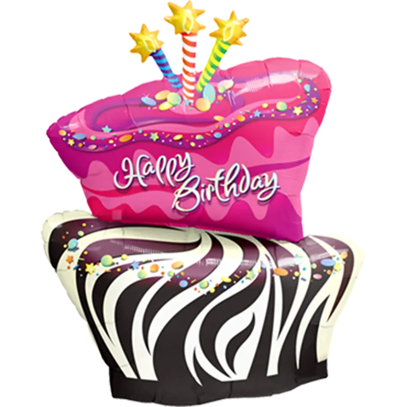 Folienballon Geburtstag - Birthday Funky Zebra Stripe Cake
