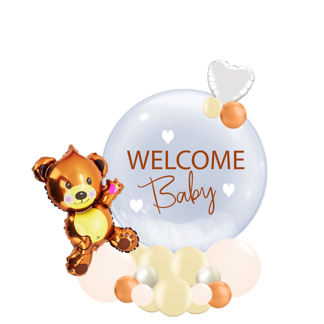 Herzliches Ballongeschenk mit Teddy zur Geburt (geschlechtsneutral)