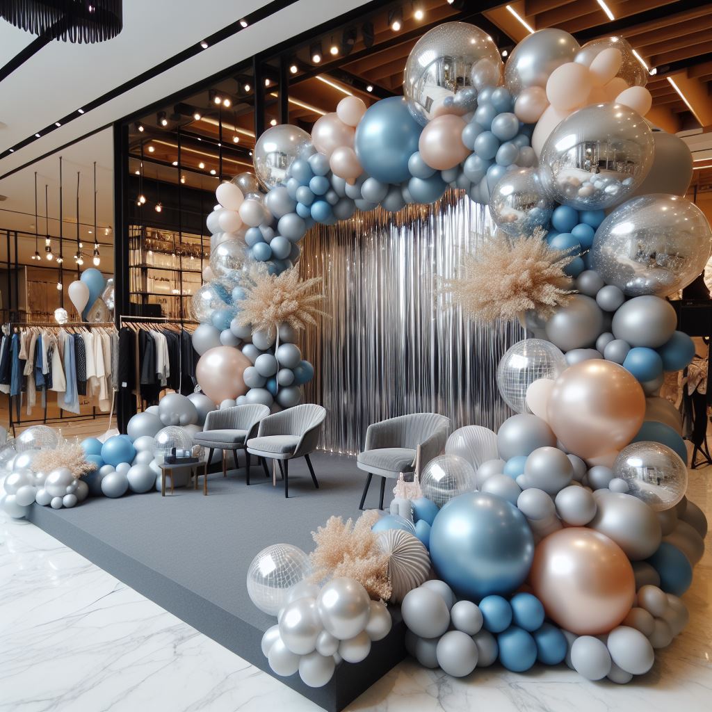 Ballonbogen schmückt die Neueröffnung der Modehausabteilung