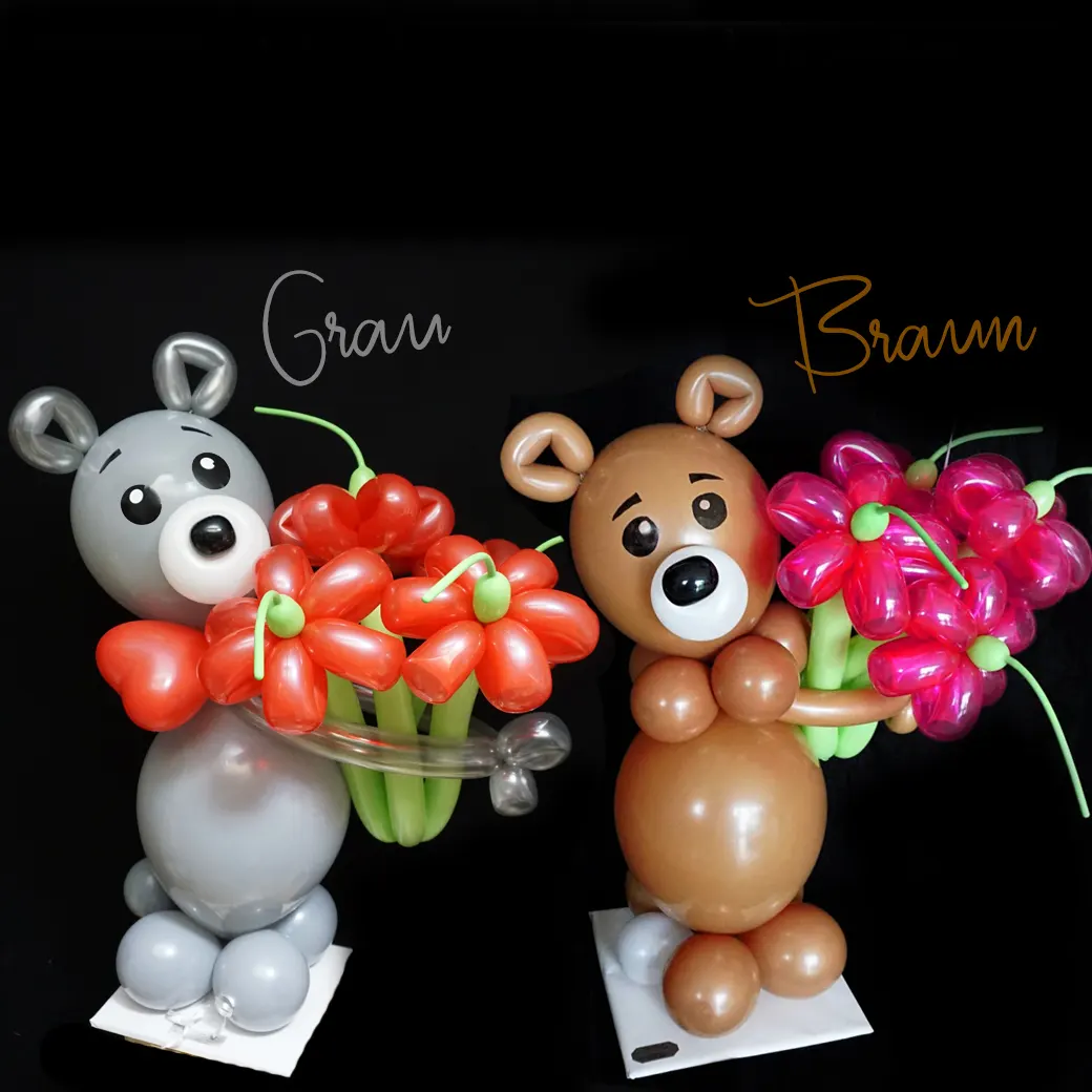 Luftballon-Bär mit Blumenstrauß