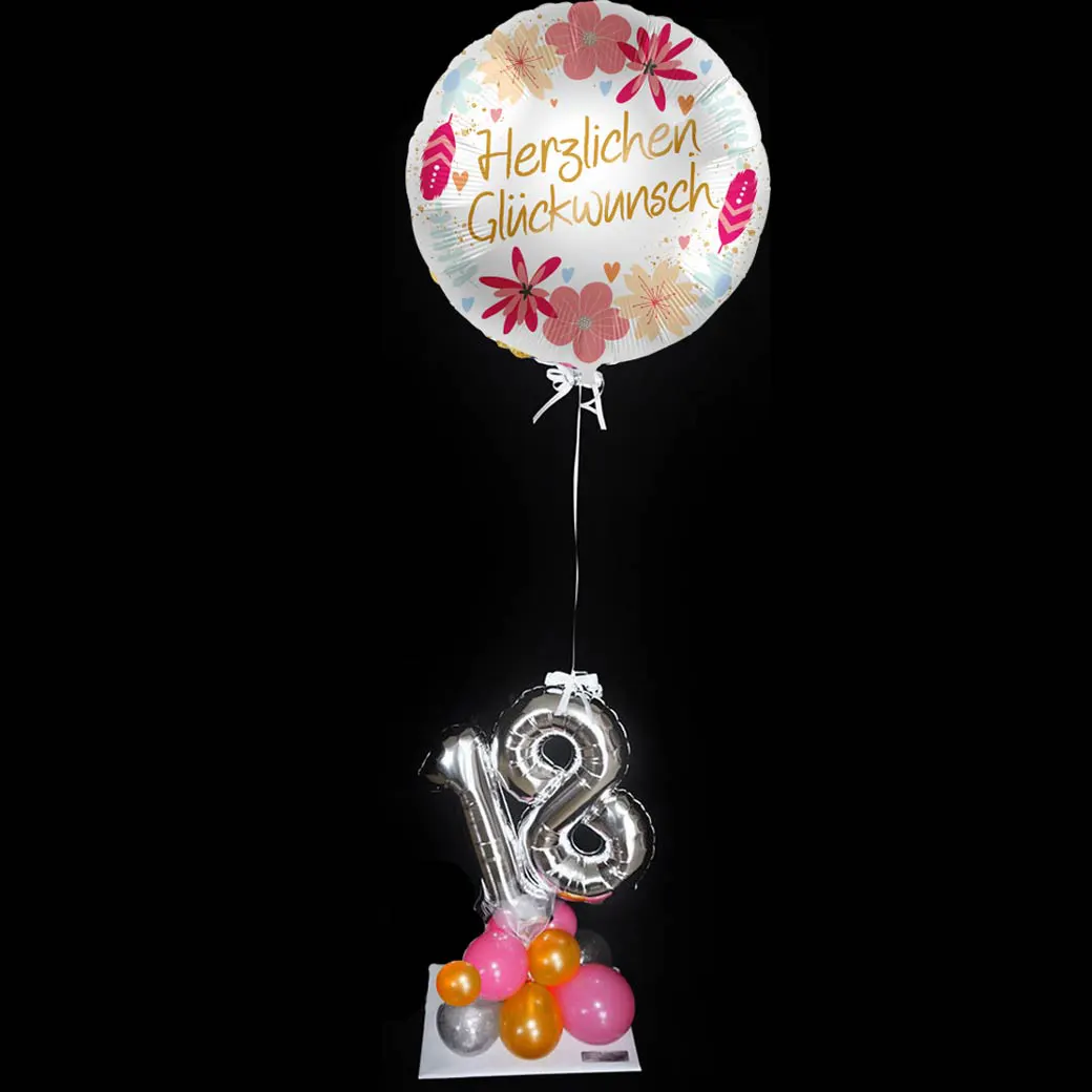 Ballongeschennk mit Geburtstagszahl und Heliumballon