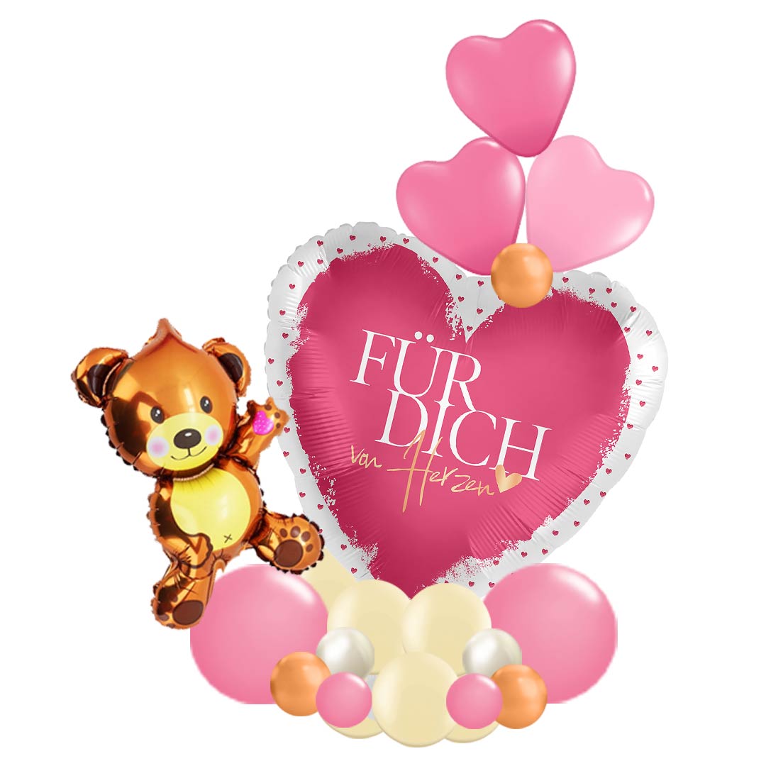 Herzliches Ballongeschenk mit Teddy zum Valentinstag / Geburtstag