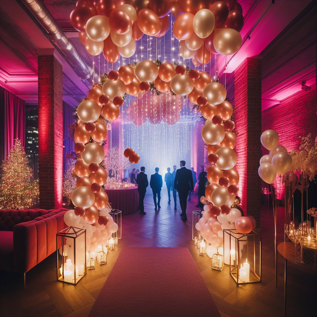 Elegante Ballondekoration für eine Betriebs- oder Firmenfeier im Nachtclub
