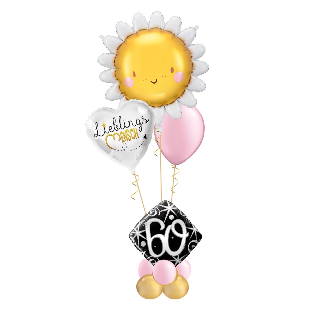 Ballon-Arrangement "Sunny Bloom Celebration" (Sonne /Blume): Lieblingsmensch mit Zahl