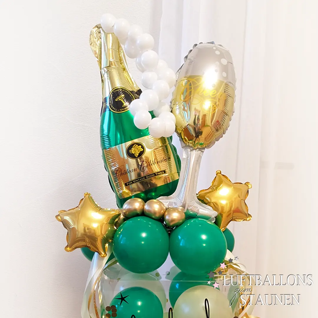 Exklusive Geschenkidee: Ballon-Geschenk-Box mit Sektflasche und Sektglas