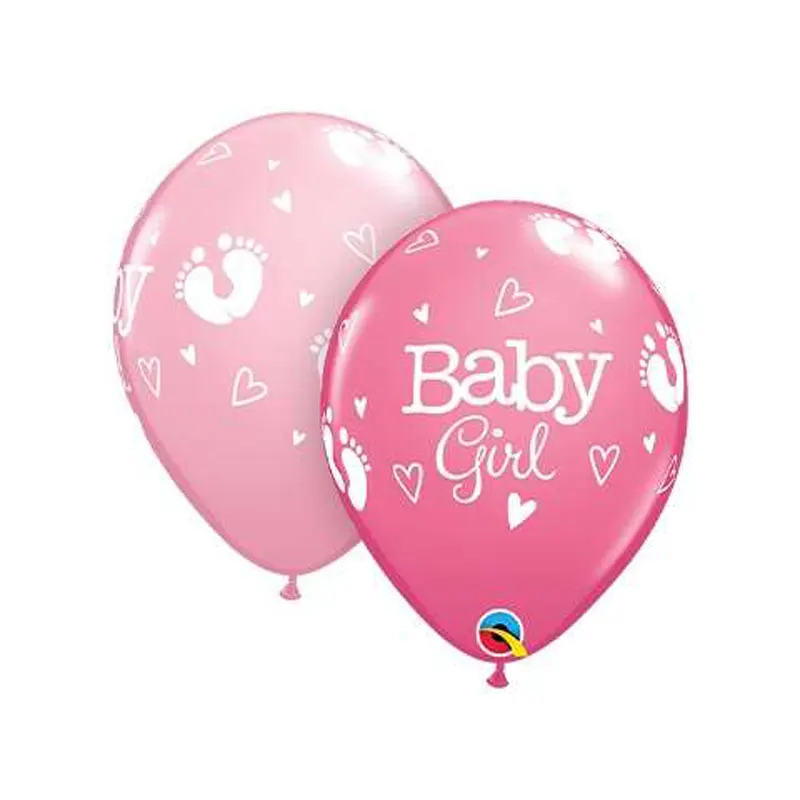 Runder Latexballon (27 cm) mit süßen Baby-Fußabdrücken in Rosa – ideal für Baby-Shower-Partys, Babypartys oder die Begrüßung eines neuen Mädchens. Bringt liebevolle Akzente in jede Feier!