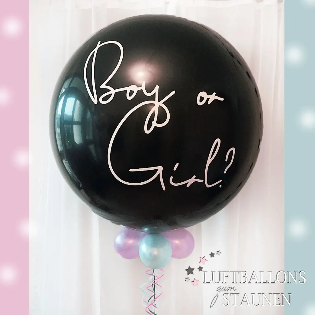 Großer 1 m Riesenballon XL, personalisierbar für einen Jungen oder ein Mädchen, gefüllt mit blauem oder rosa Konfetti für eine festliche Atmosphäre.