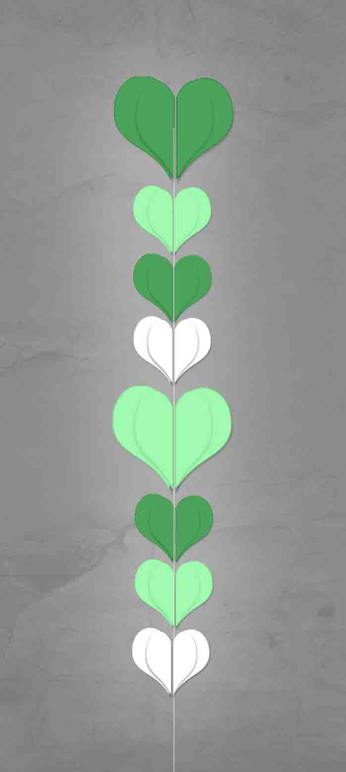 Motiv-Schnur Herzen grün - weiß