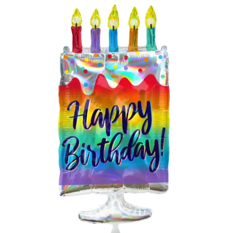 Folienballon Geburtstag - Happy Birthday Iridescent Cake - Torte – Eleganter Folienballon in Form einer irideszenten Geburtstagstorte mit der Aufschrift Happy Birthday, perfekt für stilvolle Geburtstagsfeiern und festliche Anlässe.