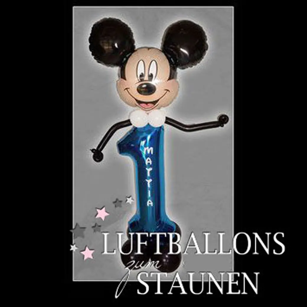 große Luftballon-Geburtstags-Zahl 1 Mickey oder Minnie