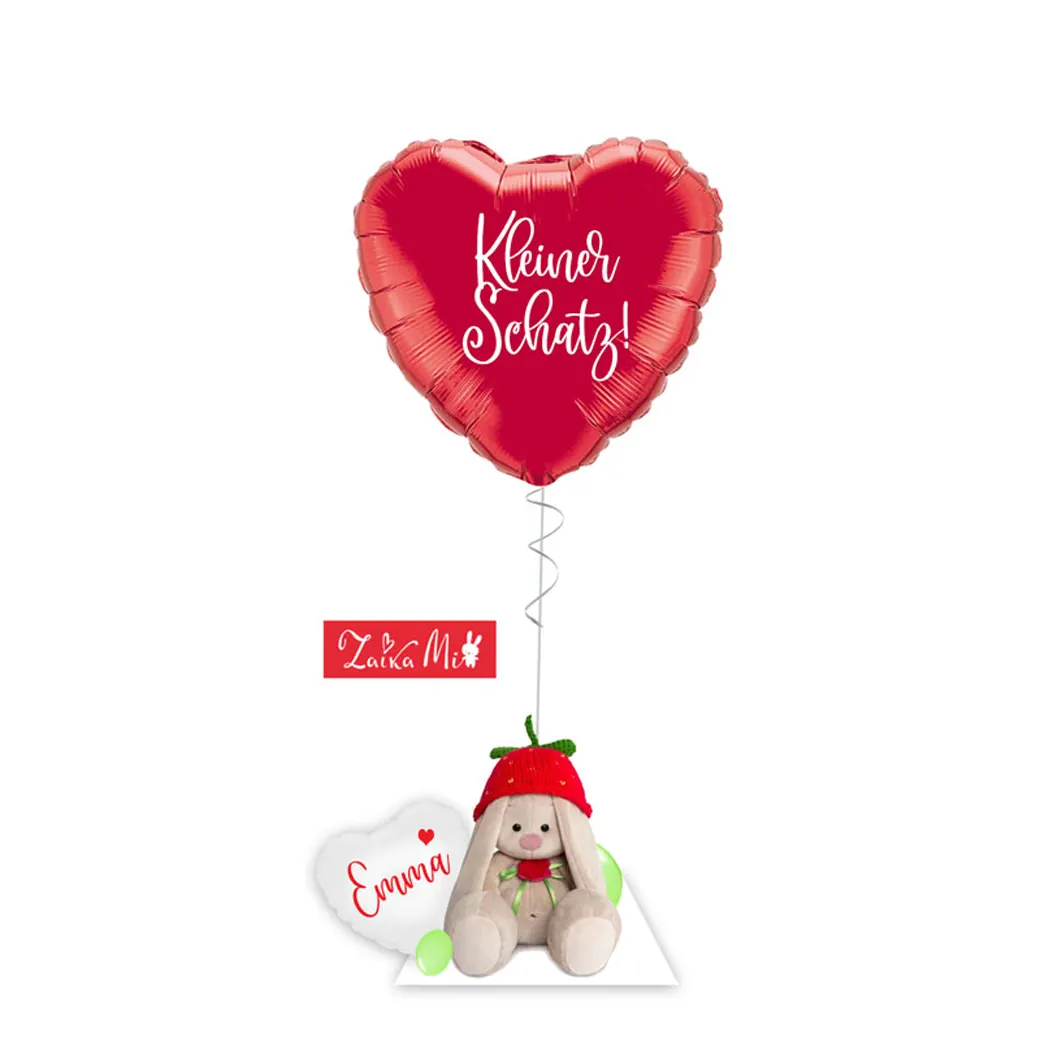 Ballon-Arrangement mit Original Zaika Mi - Kuschelhase: "Kleiner Schatz!"