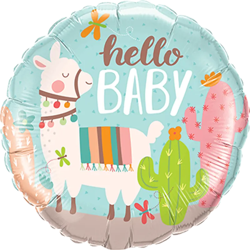 Folienballon Hello Baby Lama – Niedlicher Folienballon mit einem süßen Lama-Design und der Aufschrift „Hello Baby“, perfekt zur Feier von Babypartys oder zur Begrüßung eines neugeborenen Kindes.