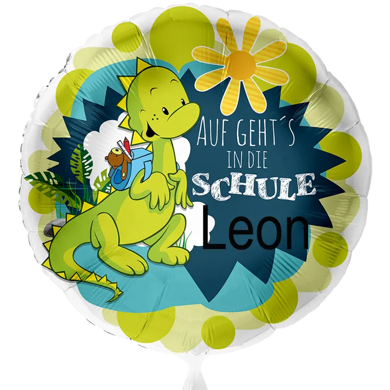 Personalisierter Folienballon zum Schulanfang mit der Aufschrift "Auf geht’s in die Schule", ideal als Geschenk oder Dekoration für den ersten Schultag.