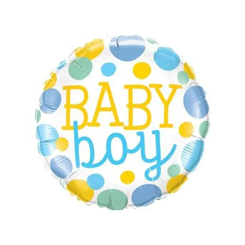 Folienballon Baby Boy Dots – Niedlicher Folienballon in sanften Farben mit Punkten, ideal zur Feier von Jungen-Babypartys oder zur Begrüßung eines neugeborenen Jungen.