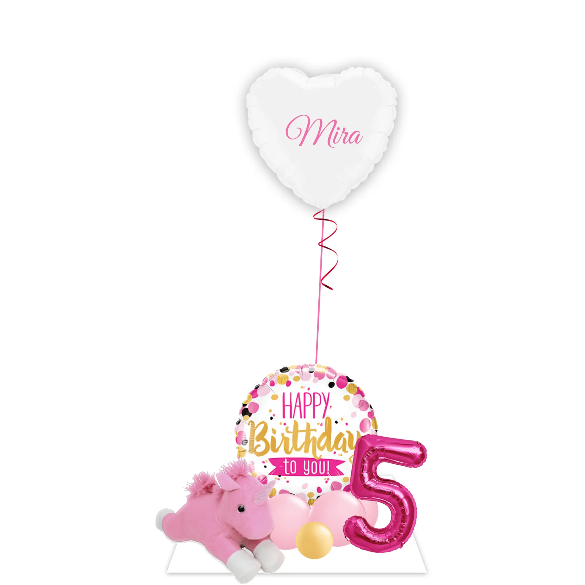 Ballon - Arrangement zum Geburtstag Einhorn mit Heliumherz  - personalisiert