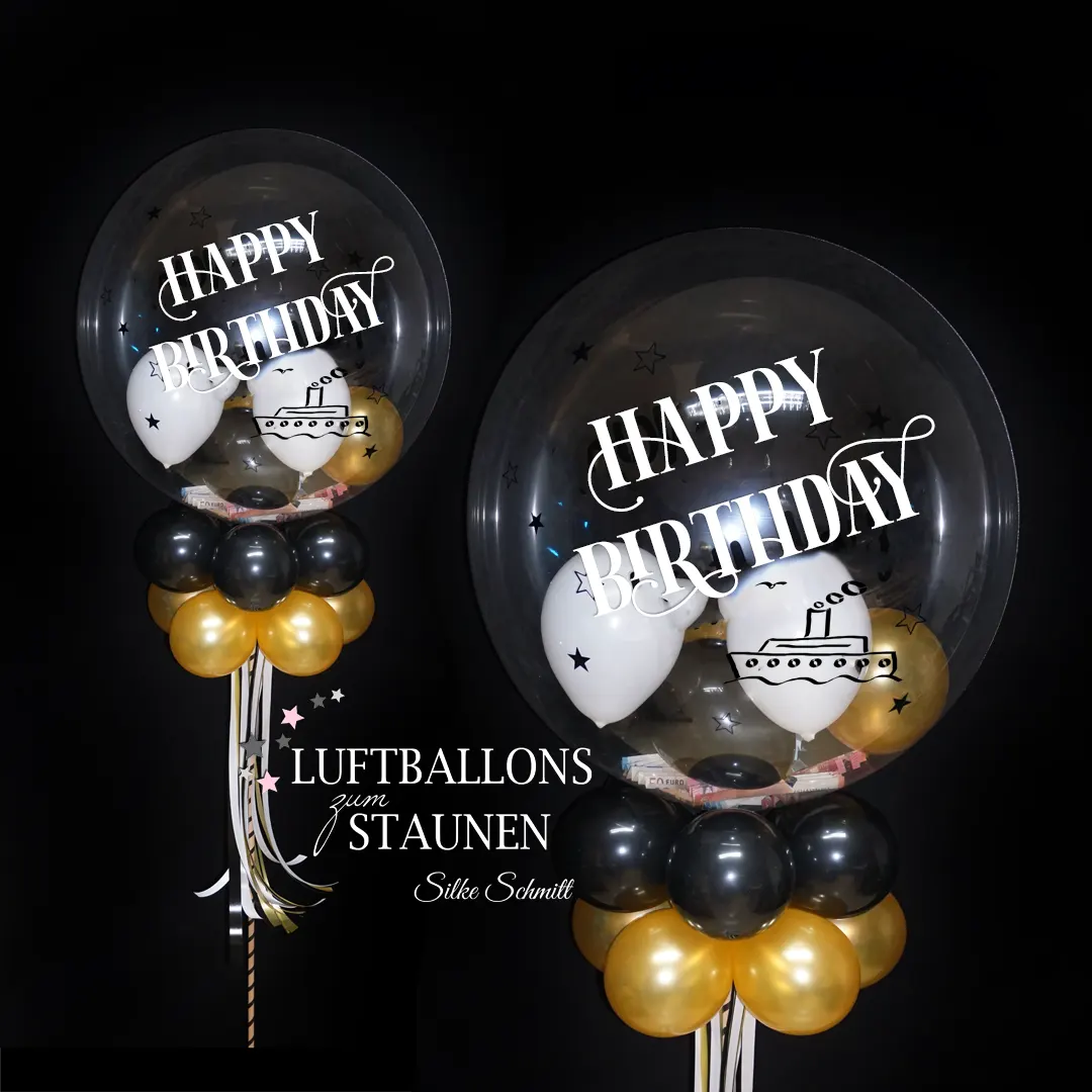 Geschenkballon - Geldgeschenk - Bubble-Ständer "Happy Birthday"