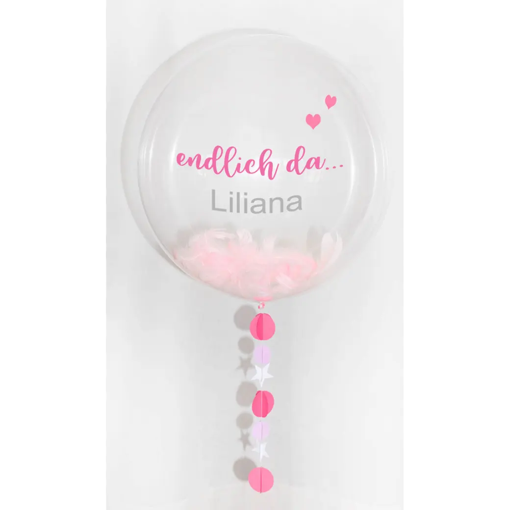 Personalisierter Bubble-Ballon zur Geburt, perfekt als individuelles Geschenk mit dem Namen des Babys.