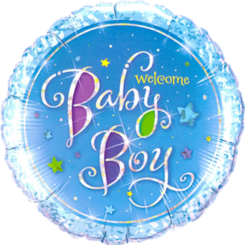 Folienballon Welcome Baby Boy Stars – Niedlicher Folienballon mit der Aufschrift „Welcome Baby Boy“ und funkelnden Sternen, perfekt zur Begrüßung eines neugeborenen Jungen oder für Babypartys.