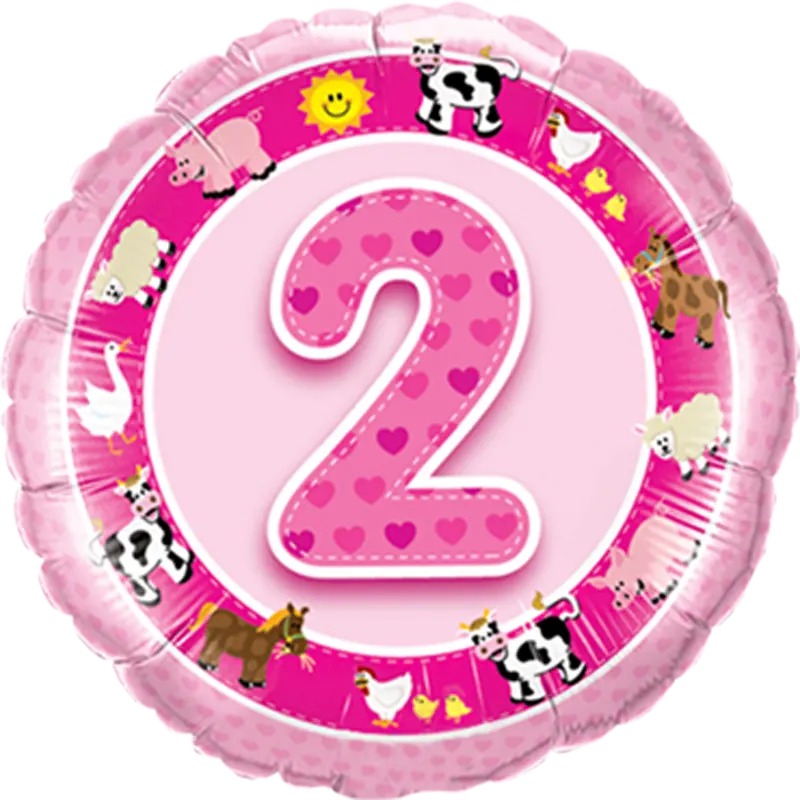 Geburtstag-Zahl: 2 Bauernhof Tiere pink