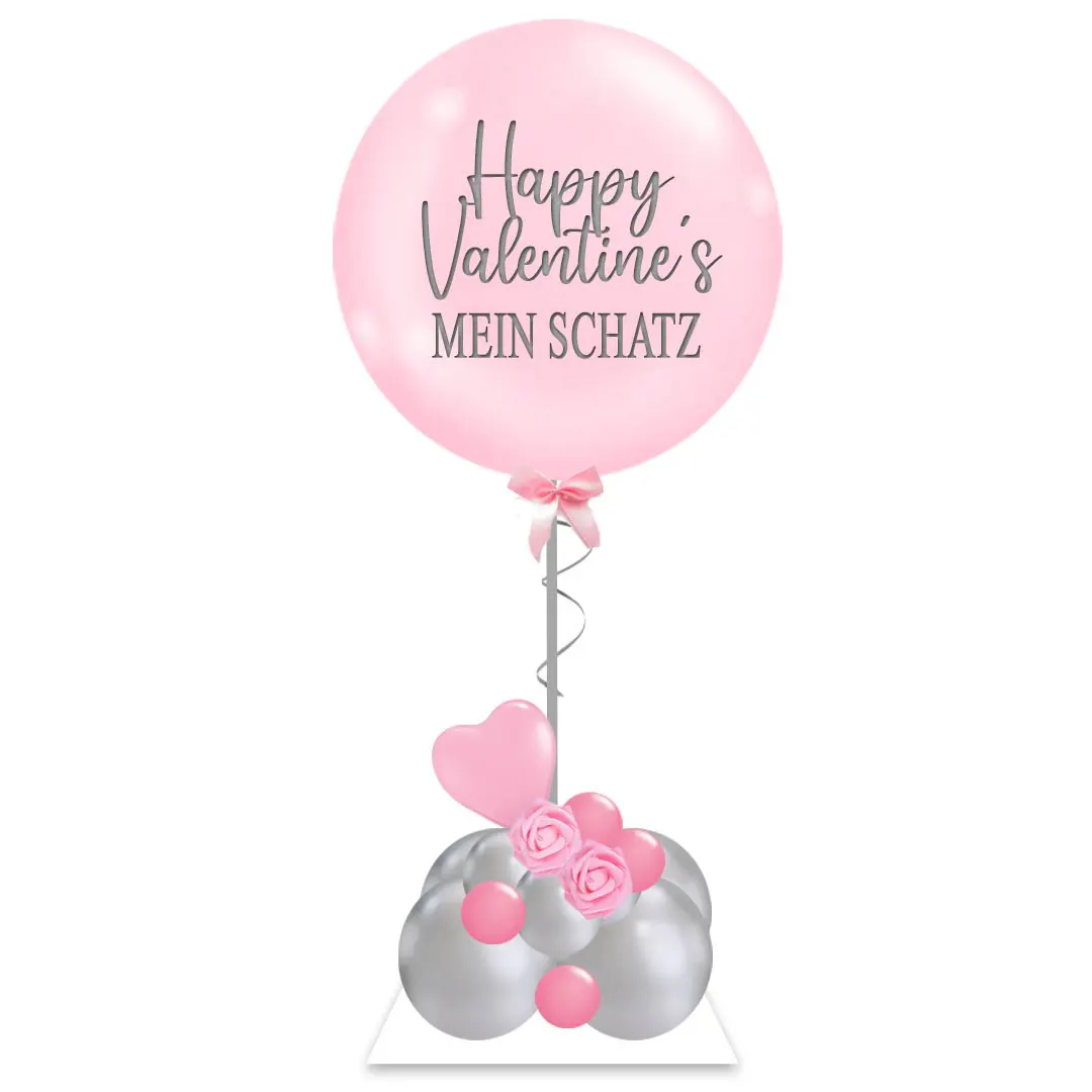 Bubble-Ballon-Ständer in zartrosa Glanz - Happy Valentine mein Schatz
