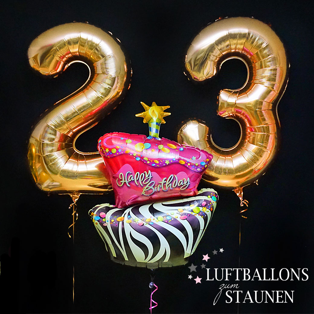 Buntes Ballongeschenk zum 23. Geburtstag mit Torte