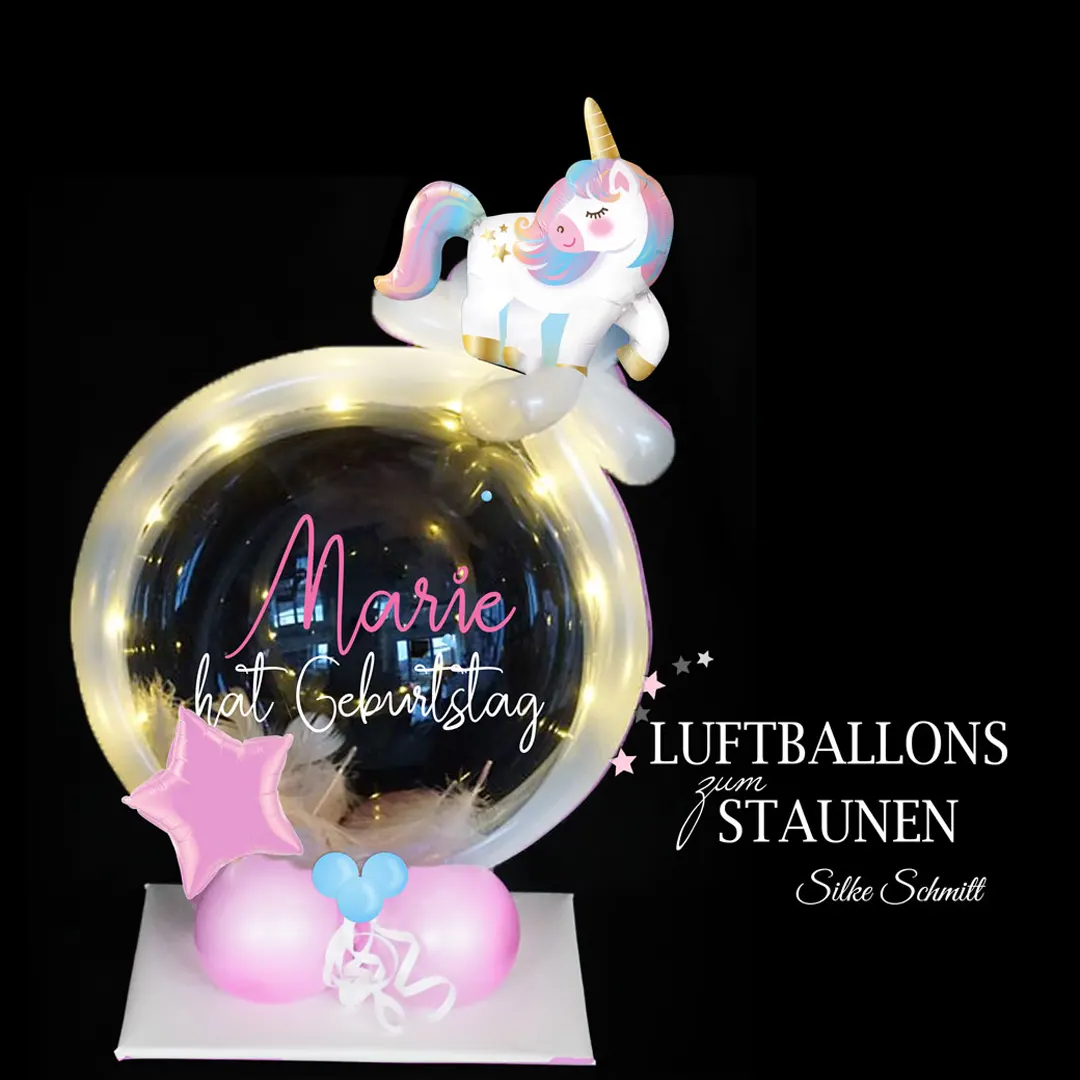 Luftballon Geschenk zum Geburtstag: Einhorn- mit Personalisierung