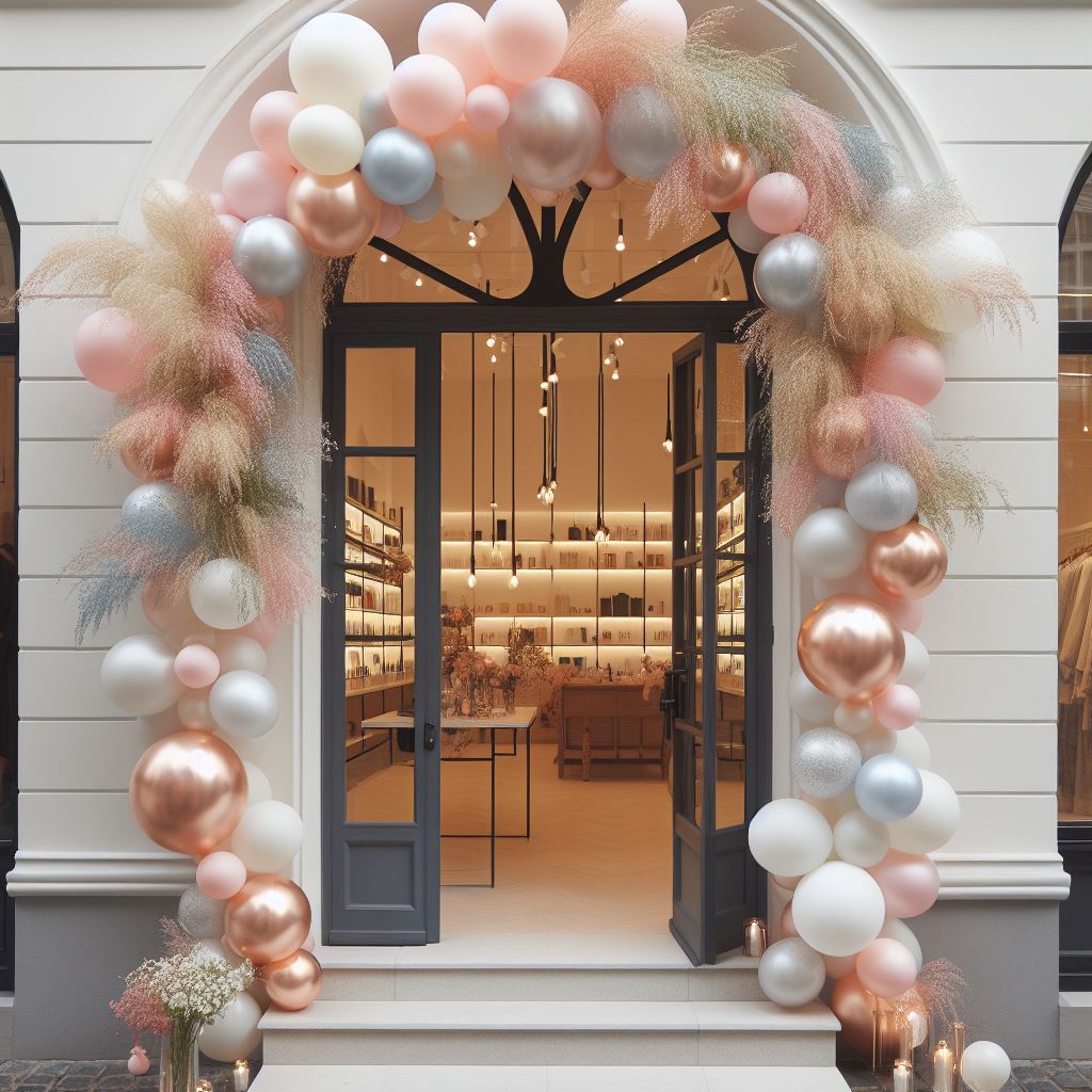 Festlicher Ballonbogen zur Neueröffnung eines Stores als Dekoration