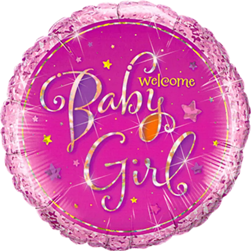 Folienballon Welcome Baby Girl Stars – Süßer Folienballon mit der Aufschrift „Welcome Baby Girl“ und funkelnden Sternen, ideal zur Begrüßung eines neugeborenen Mädchens oder für Babypartys.