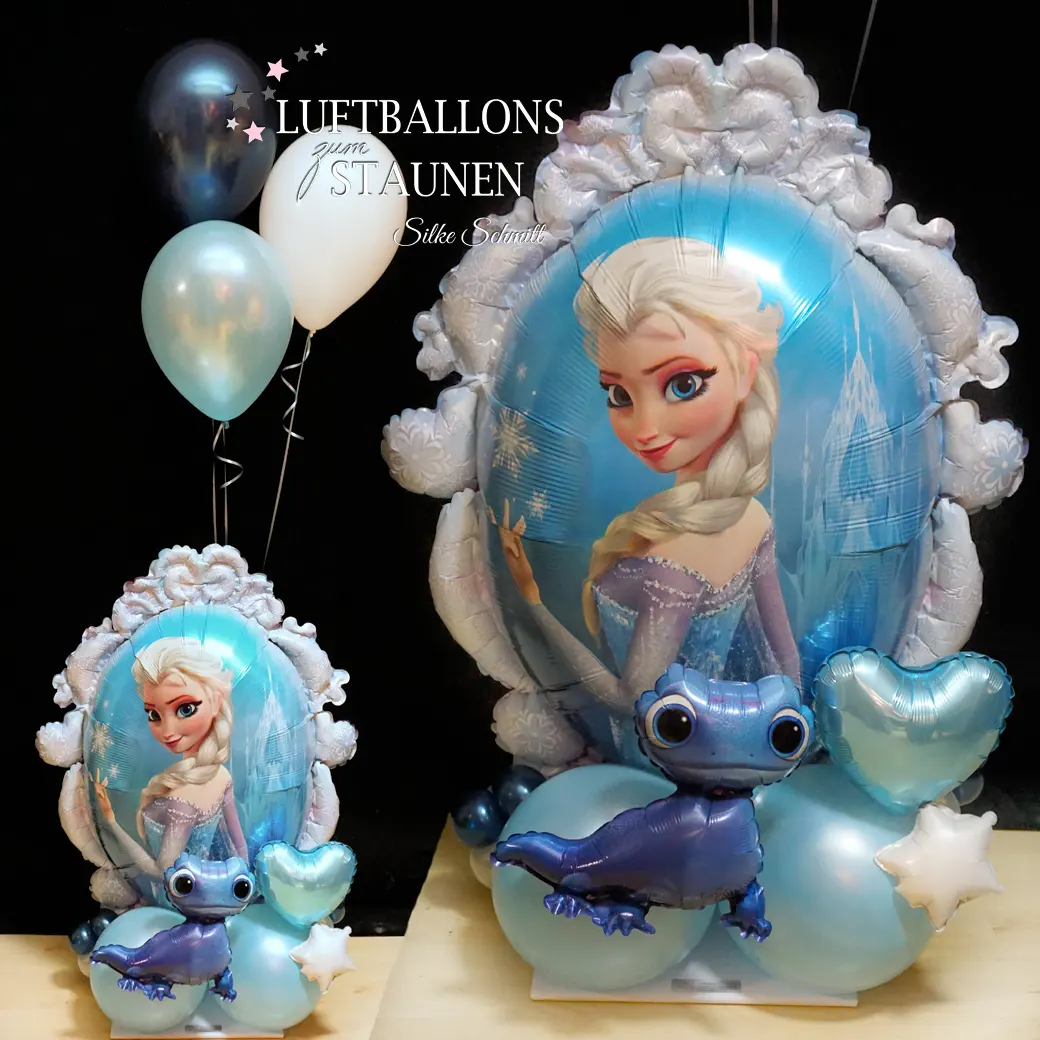 Ballon-Geschenk in Blautönen zum Geburtstag Mädchen (Thema Frozen)