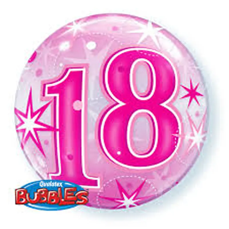 Transparenter Bubble-Ballon mit der aufgedruckten Zahl "18", ideal für den 18. Geburtstag. Eine elegante und moderne Dekoration, die dem Fest eine besondere Note verleiht.