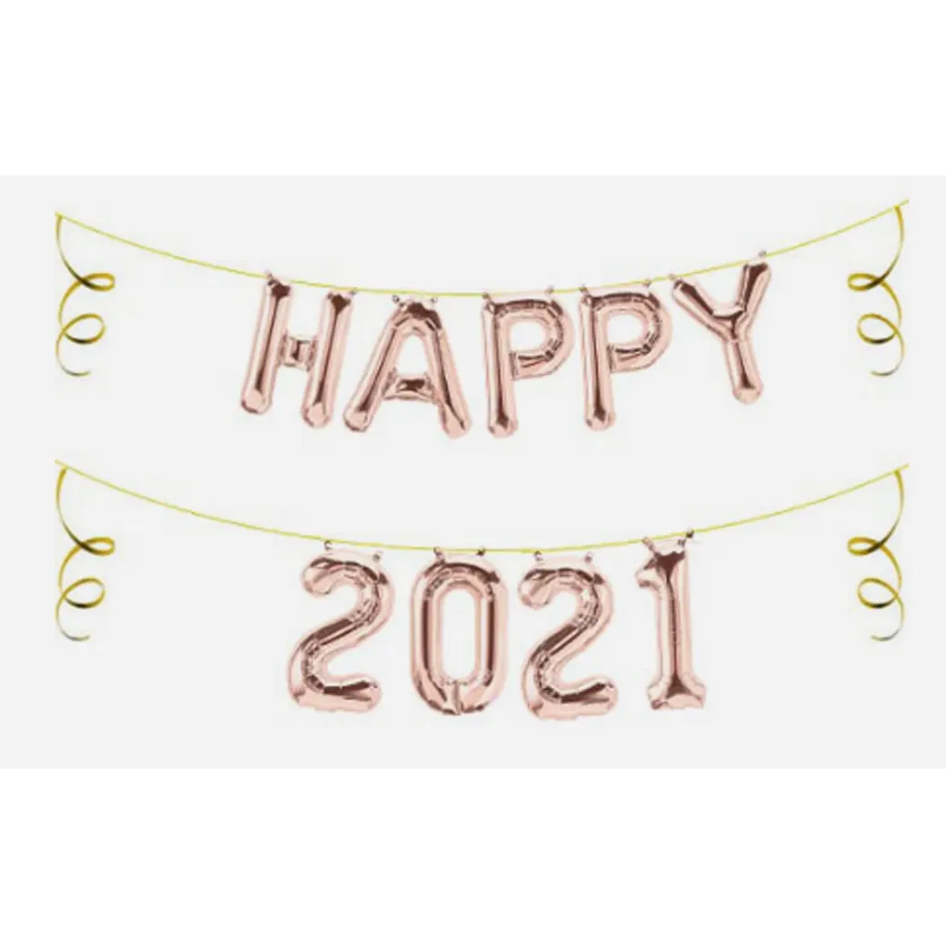 Ballon Buchstaben Schriftzug rosegoldHAPPY 20.. – Festlicher Ballon-Schriftzug in glamourösem Design, perfekt für Silvester- und Neujahrsfeiern, um das neue Jahr fröhlich zu begrüßen.