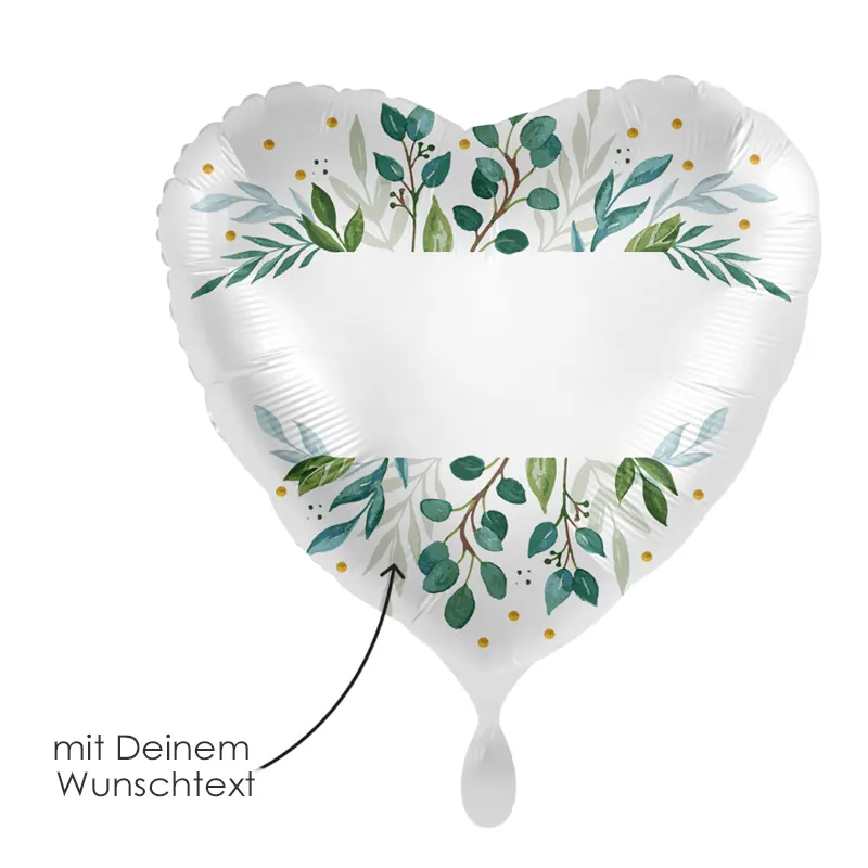 Folienballon Herz- elegantes Greenery-Design - mit Wunschtext