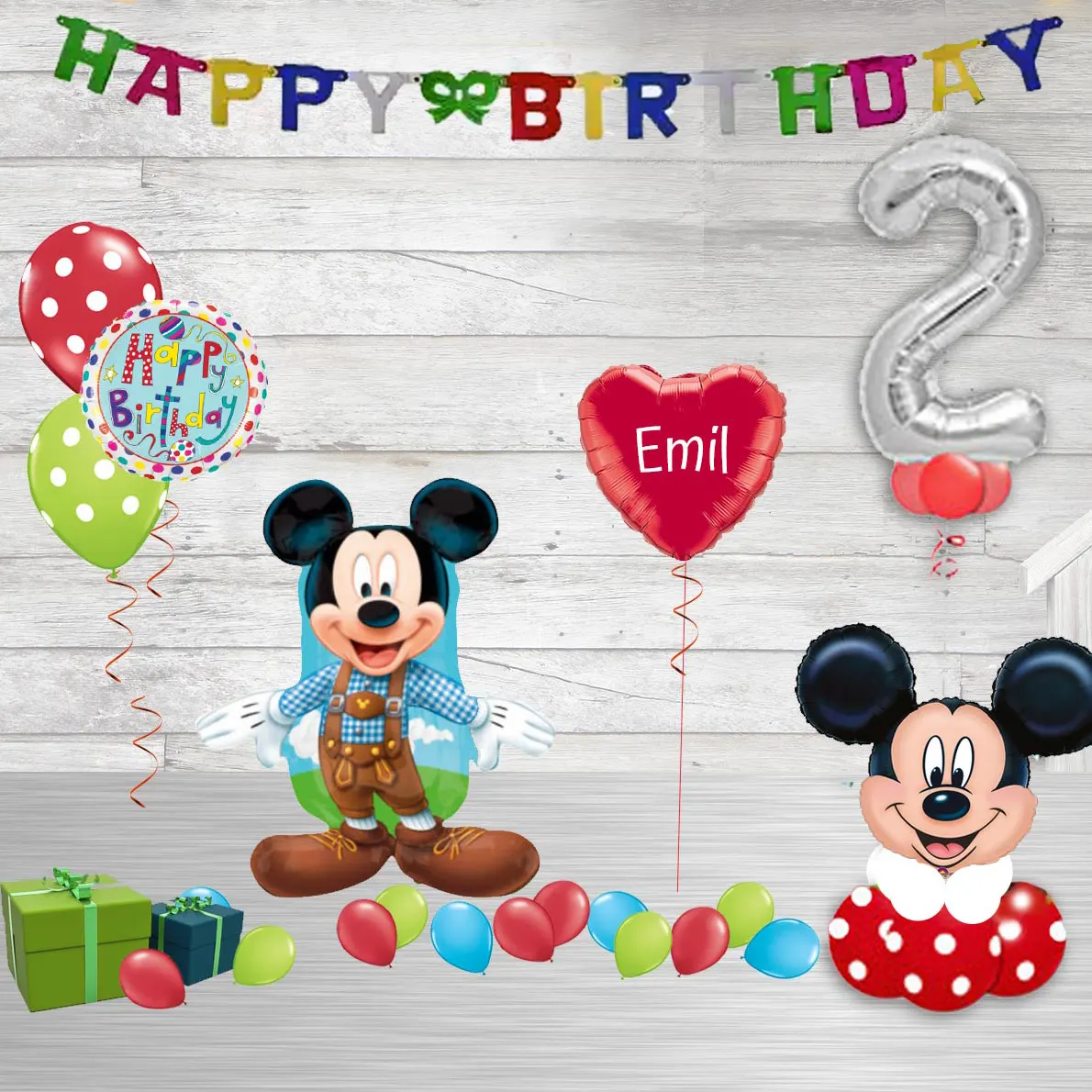 Luftballon Paket Geburtstag Mickey/Minnie Mouse