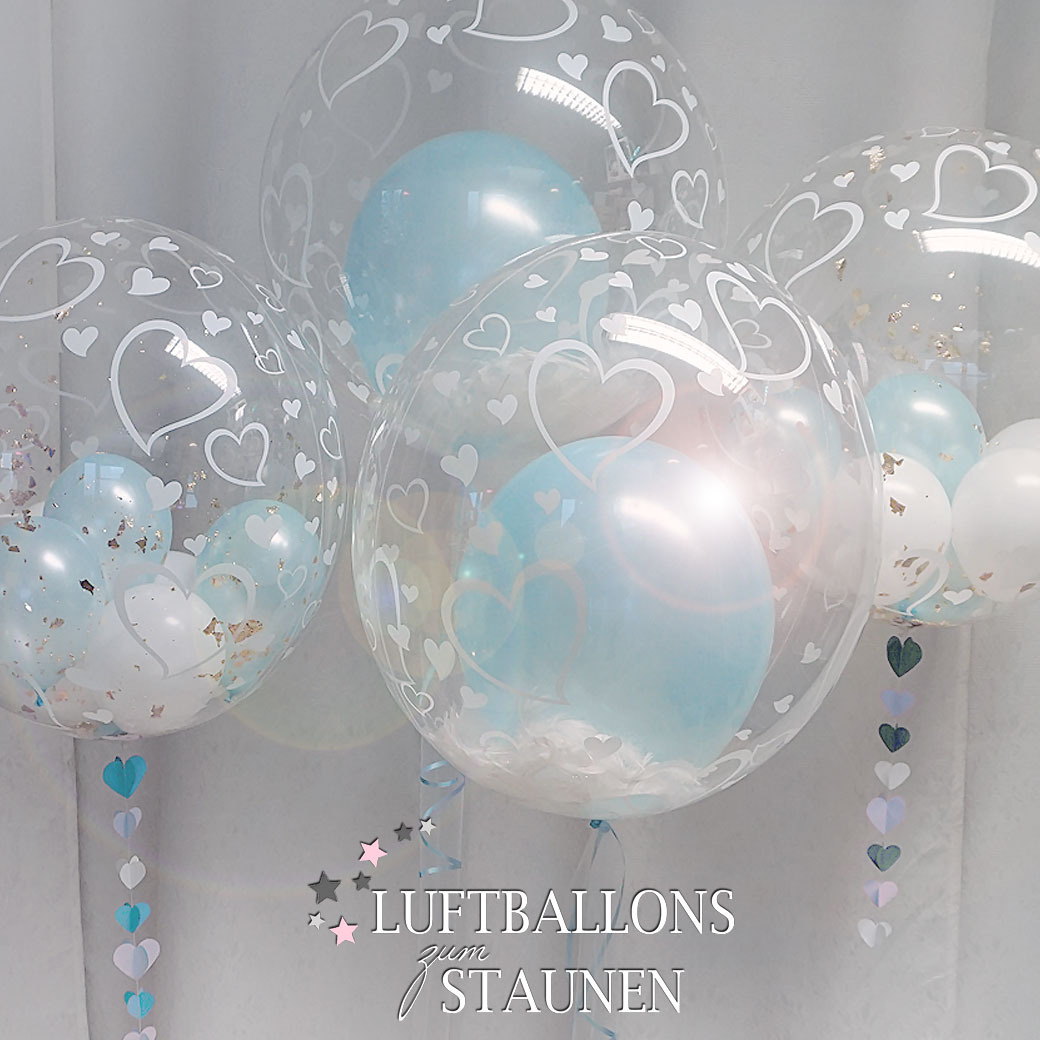 Bubble-Ballon in zarten Farben - mit viel Herz für Geburtstag, Geburt, Hochzeit, etc.