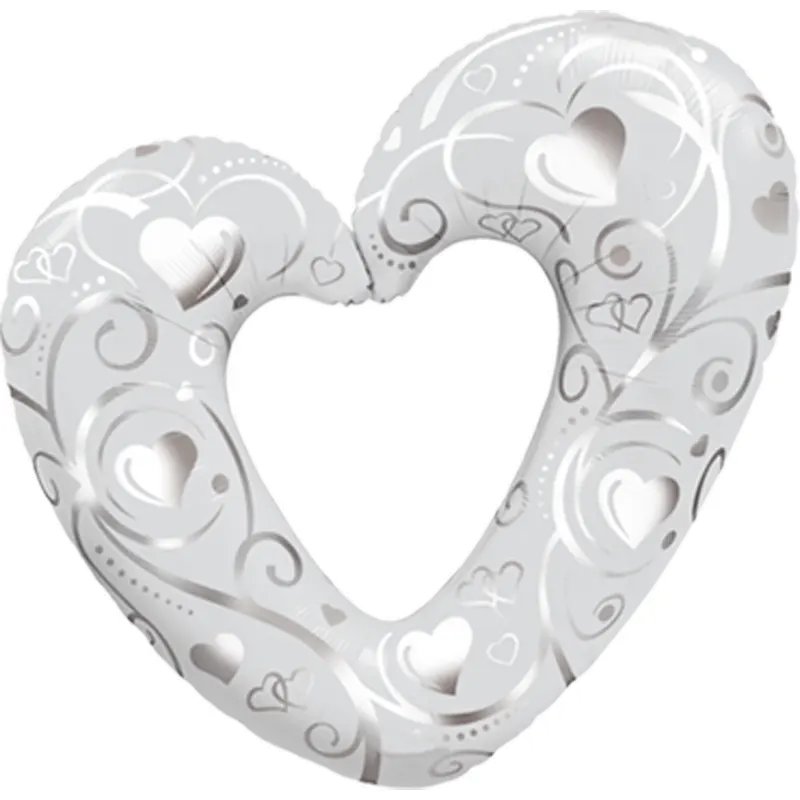 Folienballon Hearts and Filligree white – Eleganter weißer Folienballon mit zarten Herz- und Ornamentmotiven. Perfekt für Hochzeiten, Jubiläen oder romantische Anlässe, um eine festliche Atmosphäre zu schaffen.