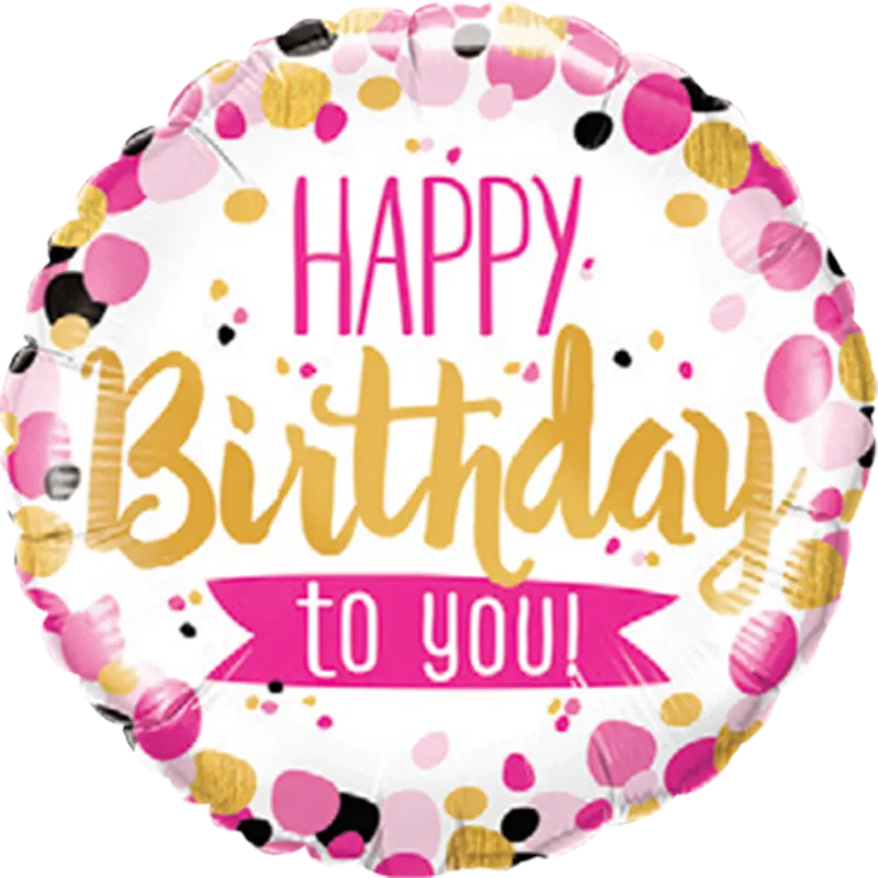 gepunkteter Folienballon zum Geburtstag mit Happy Birthday to you in pink gold schwarz