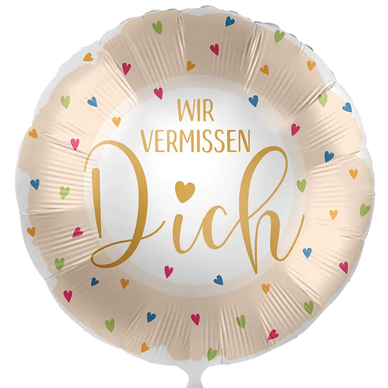 Folienballon Wir vermissen Dich – Herzlicher Folienballon mit dem Aufdruck "Wir vermissen Dich". Perfekt als liebevolle Geste, um einem Freund oder Familienmitglied in der Ferne zu zeigen, dass man an sie denkt.